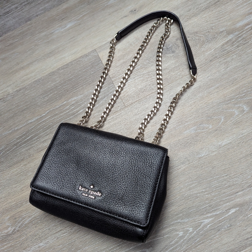 KATE SPADE Black Leather New York Briar Lane Emelyn Chain Crossbody Shoulder Bag